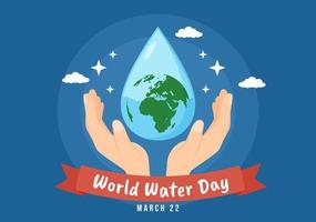 värld vatten dag på 5 Mars illustration med vattendroppe från jord för webb baner eller landning sida i platt tecknad serie hand dragen mallar illustration vektor