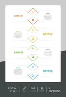 Infografik-Vektordesign mit quadratischer Option mit 4 farbenfrohen Optionen für Präsentationszwecke. Linienoptions-Infografik kann für Geschäft und Marketing verwendet werden vektor