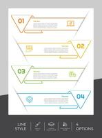 Präsentation Business Option Infografik mit Linienstil und farbenfrohem Konzept. 4 Infografikoptionen können für geschäftliche Zwecke verwendet werden. vektor