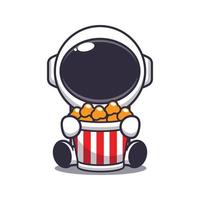 söt astronaut äter popcorn tecknad serie vektor illustration. vektor tecknad serie illustration lämplig för affisch, broschyr, webb, maskot, klistermärke, logotyp och ikon.