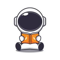 niedlicher astronaut, der eine buchkarikatur-vektorillustration liest. vektorkarikaturillustration passend für plakat, broschüre, web, maskottchen, aufkleber, logo und symbol. vektor