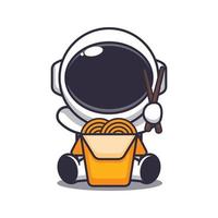 söt astronaut äter nudel tecknad serie vektor illustration. vektor tecknad serie illustration lämplig för affisch, broschyr, webb, maskot, klistermärke, logotyp och ikon.