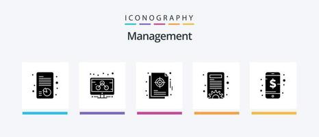 Management Glyph 5 Icon Pack inklusive Telefon. Unternehmen. Fokus. die Einstellungen. Inhaltsverwaltung. kreatives Symboldesign vektor