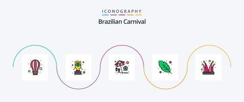 Brasilianische Karnevalslinie gefülltes flaches 5-Icon-Pack einschließlich Narr. Hanswurst. Strand. Quinn-Feder. Kalligraphie vektor