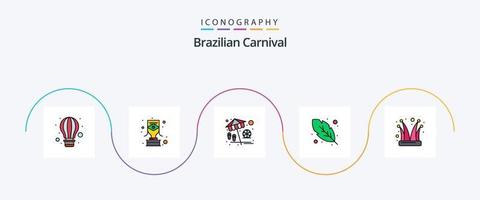 brasiliansk karneval linje fylld platt 5 ikon packa Inklusive gycklare. pajas. strand. quinn fjäder. kalligrafi vektor