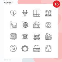 16 kreativ ikoner modern tecken och symboler av företag natur skalle odlare interiör redigerbar vektor design element
