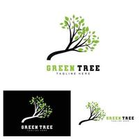 grön träd logotyp design, bonsai träd logotyp illustration, blad och trä vektor