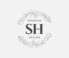 sh initials brief hochzeitsmonogramm logos sammlung, handgezeichnete moderne minimalistische und florale vorlagen für einladungskarten, save the date, elegante identität für restaurant, boutique, café im vektor