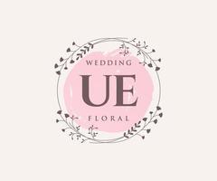 ue initialen brief hochzeit monogramm logos vorlage, handgezeichnete moderne minimalistische und florale vorlagen für einladungskarten, datum speichern, elegante identität. vektor