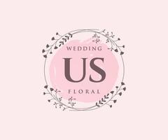 US Initialen Brief Hochzeit Monogramm Logos Vorlage, handgezeichnete moderne minimalistische und florale Vorlagen für Einladungskarten, Datum speichern, elegante Identität. vektor