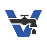 Buchstabe v Klempner-Logo-Design. vorlage für sanitärwasser vektor