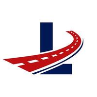 brev l transport logotyp. väg logotyp design transport tecken symbol vektor