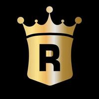 buchstabe r krone und schild logo vektorvorlage mit luxuskonzept symbol vektor