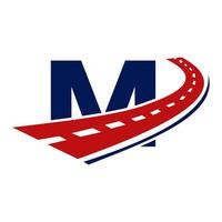 brev m transport logotyp. väg logotyp design transport tecken symbol vektor