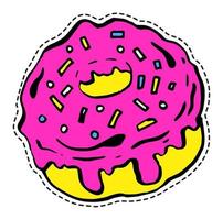 leckerer Donut mit Belag, Fast-Food-Aufkleber-Symbol vektor