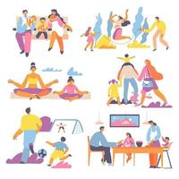 Familie Erholung und Entspannung, Yoga und Sport im Freien vektor