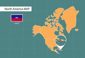 Haiti-Karte in Amerika-Zoom-Version, Symbole mit Haiti-Standort und Flaggen. vektor