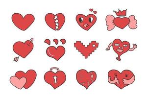 Vektor-Doodle-Herzen gesetzt. alle Charaktere des Herzens von Hand gezeichnet. vektor