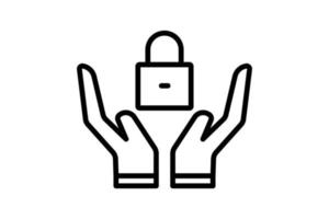 säkerhet ikon illustration. hand ikon med hänglås. ikon relaterad till skydd. linje ikon stil. enkel vektor design redigerbar