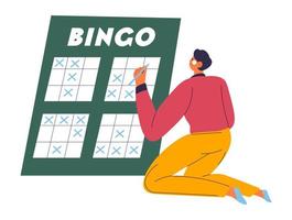 person, die bingo spielt, kreuzt linien und wetten vektor