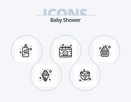 Baby-Dusche-Line-Icon-Pack 5 Icon-Design. Baby-Lotion. Lebensmittel. Kind. Baby. Kinderwagen vektor