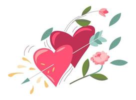 valentines dag hälsning kort, hjärtan och ro vektor