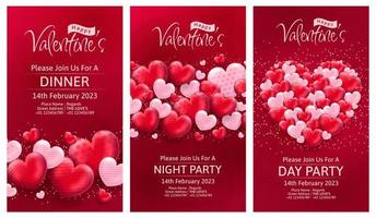 mall inbjudan för Lycklig valentines dag hälsning, abstrakt kärlek bakgrunder prydnad för baner, affisch, omslag design mallar, social media utfodra tapet berättelser vektor