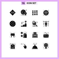 Stock Vector Icon Pack mit 16 Zeilenzeichen und Symbolen für Service Premium World Label Data Scince editierbare Vektordesign-Elemente