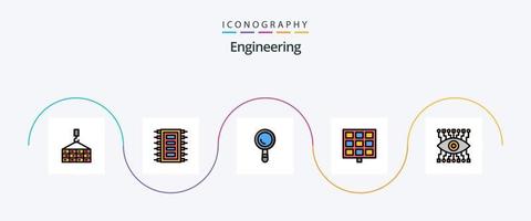 Engineering Line gefüllt Flat 5 Icon Pack inklusive Konstruktion. Auge. anschließen. Konstruktion. Tafel vektor