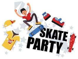 Skate-Party, Teenager, die Fähigkeiten auf dem Skateboard zeigen vektor