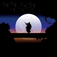 Samurai-Training nachts bei Vollmond vektor