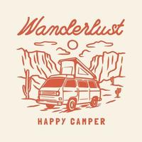 campervan outdoor-abenteuer handgezeichnete linie abenteuer illustration logo-abzeichen vektor