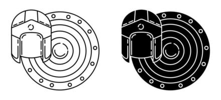 Antiker Helm und Schild spartanischer Umriss und Glyphensymbol vektor