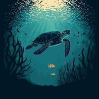 Meerestierschildkröte, die unter dem Meer taucht vektor