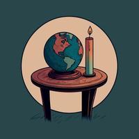 ein Globus und eine brennende Kerze, um die Kampagne gegen den Klimawandel namens Earth Hour darzustellen vektor