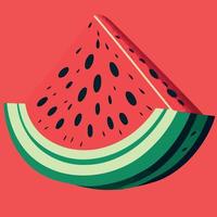 Wassermelonenfruchtscheibe mit grüner Schale und rotem Mark mit schwarzen Samen vektor