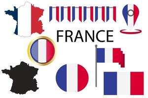 Frankreich-Landesflagge und Karte. Vektoren