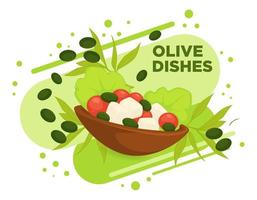 Olivengerichte, gesunde Ernährung und Ernährung vektor