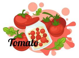 konservierte Tomaten, eingelegtes Gemüse im Glas vektor