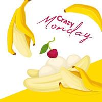 Crazy Monday, frisches Bananendessert mit Kirsche vektor