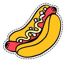 Hot Dog Fast Food mit Wurst, Aufkleber oder Symbol vektor