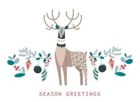 jul och ny år vykort med rådjur djur- vektor
