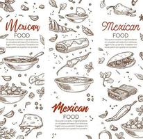 mexikansk mat, maträtter och recept för meny Kafé vektor