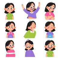emotionell barn med ansiktsbehandling uttryck vektor