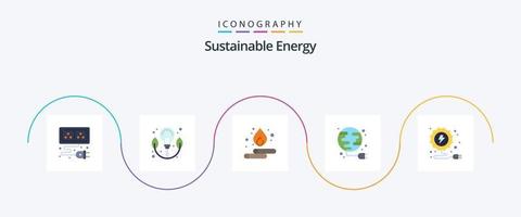 nachhaltige Energie Flat 5 Icon Pack inklusive Strom. Elektrizität. Feder. Globus. Stecker vektor