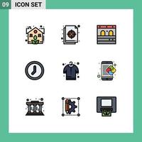 Stock Vector Icon Pack mit 9 Zeilenzeichen und Symbolen für bearbeitbare Vektordesign-Elemente der Stoffbenutzerdatei-Zeituhr