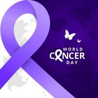 värld cancer dag lila band med fjäril begrepp affisch design vektor