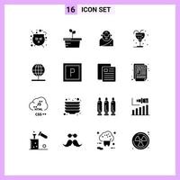 uppsättning av 16 modern ui ikoner symboler tecken för navigering sugrör grekisk is dryck redigerbar vektor design element