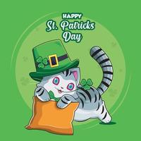 fröhlichen St. Patrick's Day. niedliche Katze umarmt Kissenvektorillustration kostenloser Download vektor