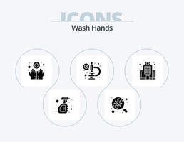 tvätta händer glyf ikon packa 5 ikon design. byggnad. mikroskop. skanna. laboratorium. tvättning vektor